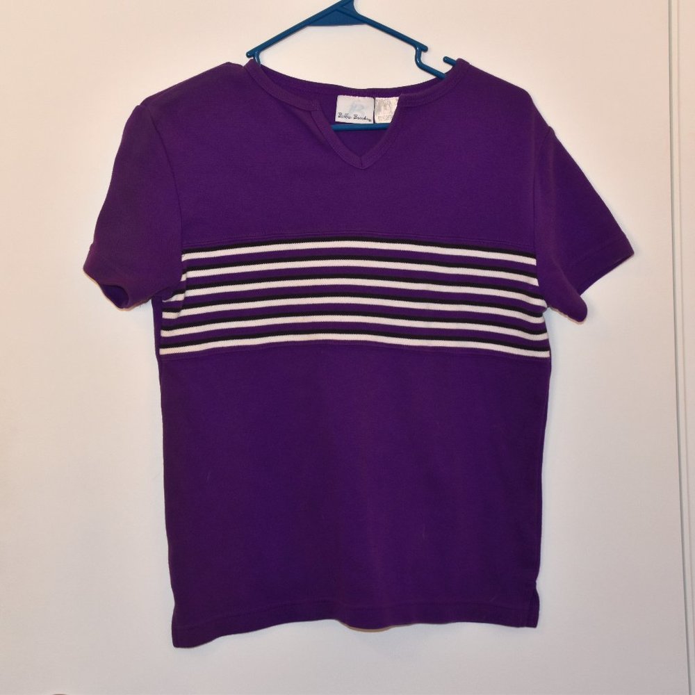 Purple with black and white horizontal stripes